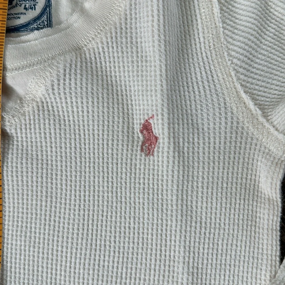 Ralph Lauren Polo Girls Long Sleeve Cream Off White Thermal Shirt Size 4
